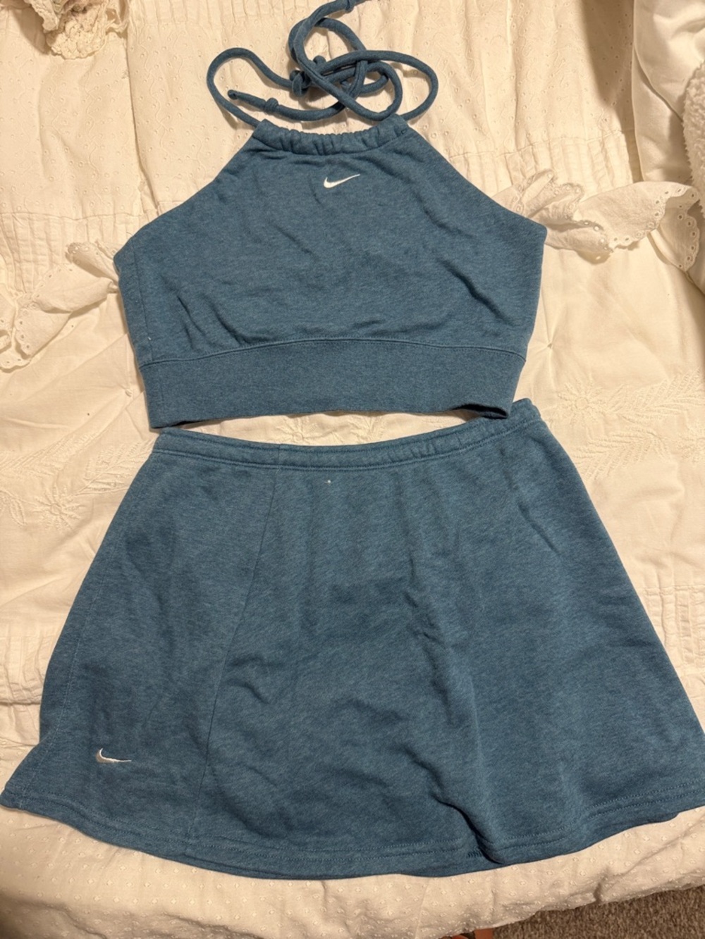 Nike Teal Blue Halter Crop Top and Skirt Set